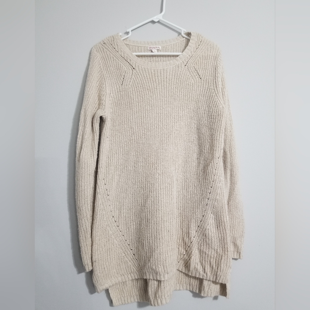 Merona Beige Knit Crew Neck Long Sweater